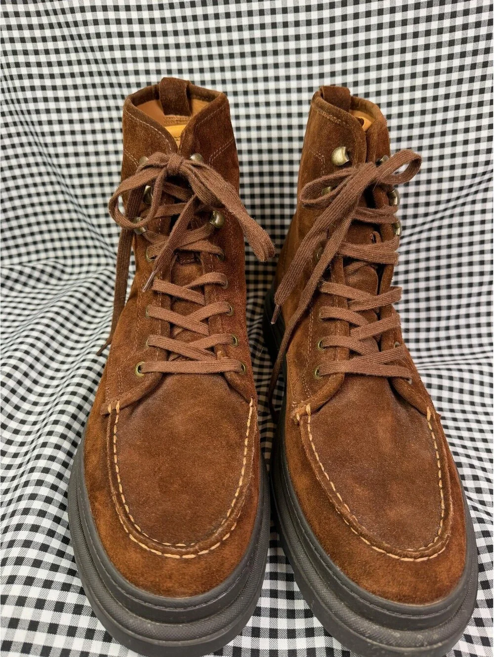 Allen Edmonds Sawyer Waterproof Boots Men 13 D Brown Suede Moc Toe Lug Sole 5860
